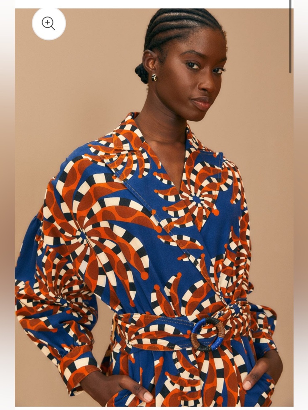NWT Farm Rio Retro Spiral Print Blue Bandana Belted Jumpsuit in Navy & Rust - Picture 4 of 14